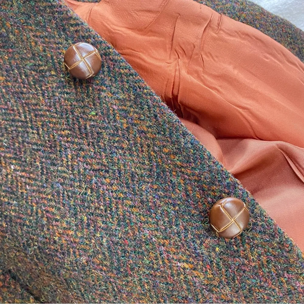 Vintage Harris Tweed Classic Brown Wool Herringbone Blazer 42L Dadcore Academia - Picture 7 of 16